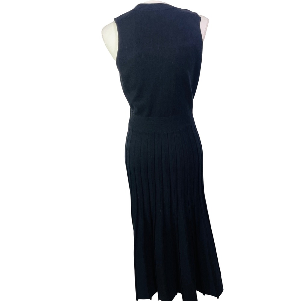 Black Sleeveless Maxi Dress Women's M Knit Pleated Crew Neck Solid Minimalist - Picture 14 of 15